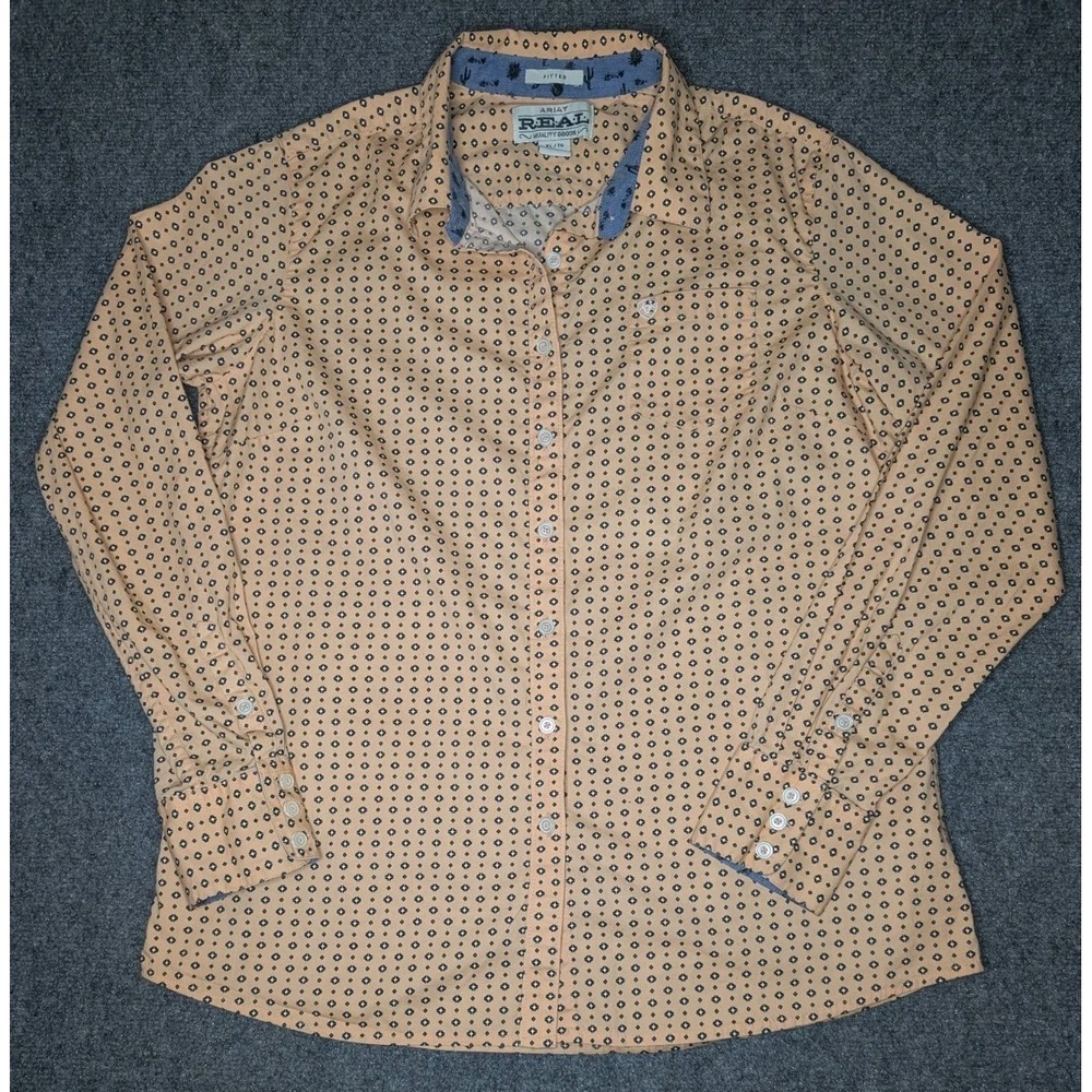 Ariat REAL Women's Size XL Fitted Long Sleeve Button Down Peach/ Orange FlipCuff